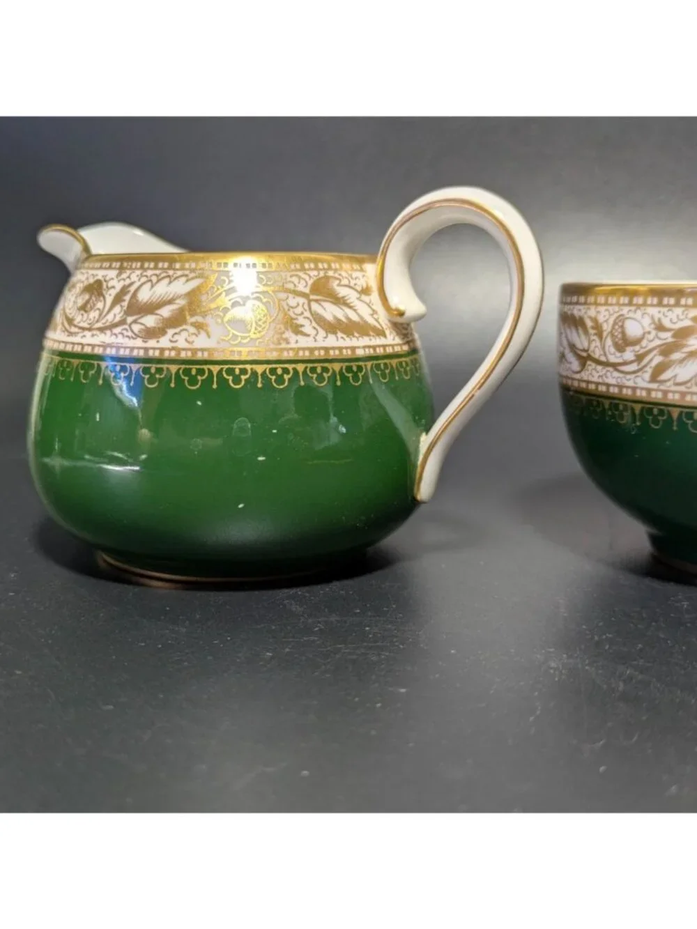 Spode Green Gold Creamer Sugar Bowl Set Fine Bone China Elegant Design